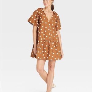 Flutter Sleeve Brown Polka Dot Dress A New Day - NWT szXS